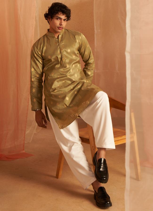 Viscose Green Eid Wear Wevon Designer Readymade Kurta Pajama